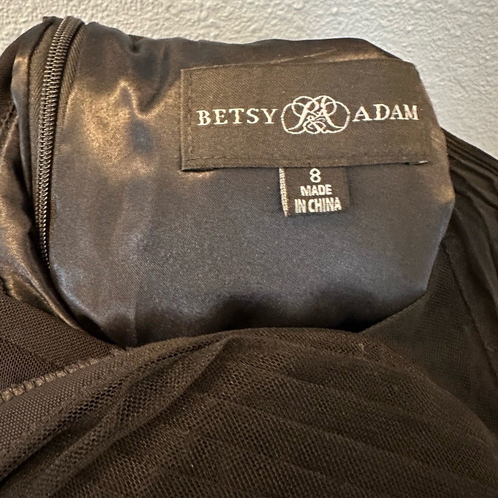 Betsy & Adam Black Tulle Maxi Dress with Shoulder Tulle Accents - Picture 2 of 4